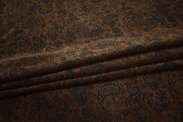 Костюмная коричневая черная ткань пейсли W-132619