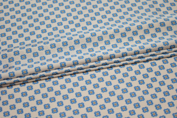 Плательная молочная ткань синий геометрический узор W-133205