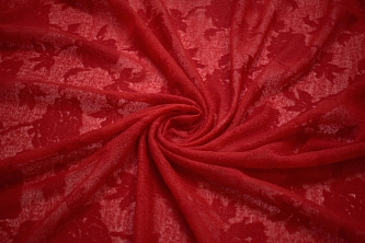 Трикотаж красный цветы W-125415