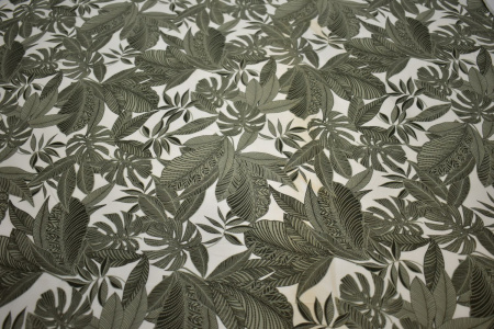 Рубашечная белая зеленая ткань листья W-132786
