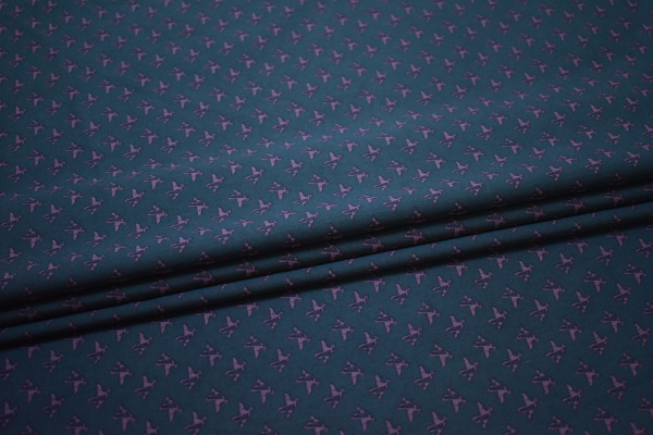 Рубашечная синяя сиреневая ткань принт W-131529