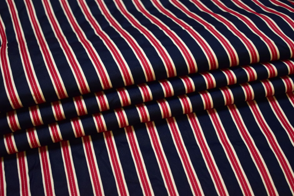 Плательная синяя красная ткань полоска W-132315