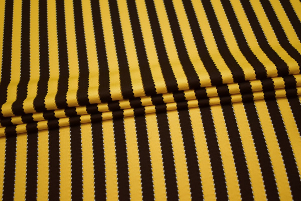 Трикотаж в коричневую и желтую полоску W-132195