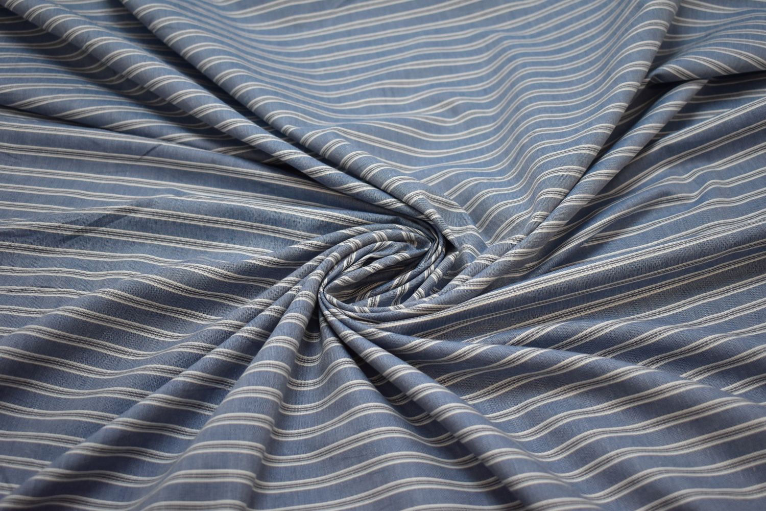 Рубашечная синяя серая ткань полоска W-130964