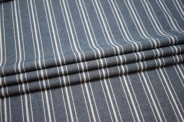 Рубашечная ткань синяя белая полоска W-130902