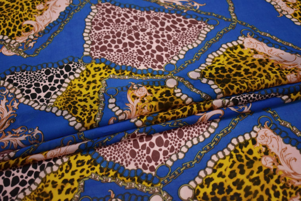 Шифон синий желтый леопард узор W-130301