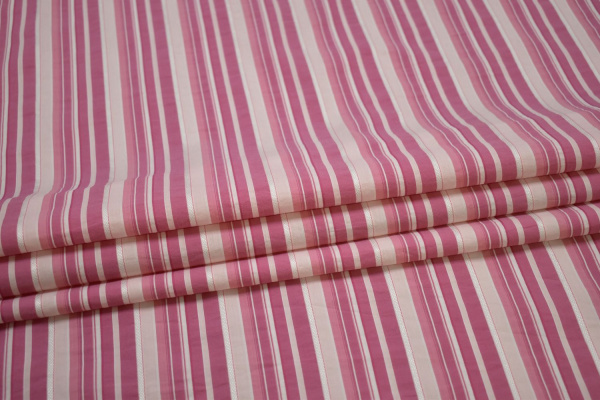 Рубашечная розовая белая ткань полоска W-133037