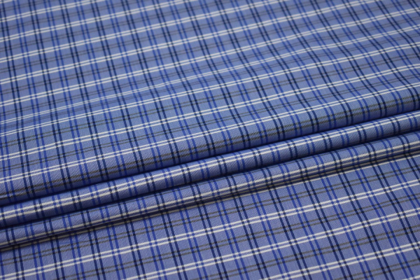Рубашечная синяя белая ткань полоска W-130976