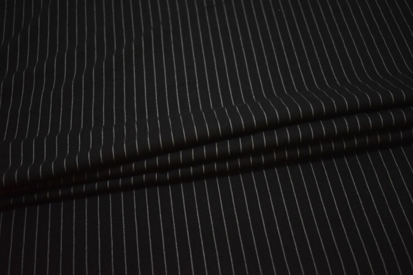 Костюмная черная серая ткань полоска W-132869