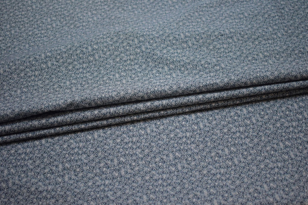 Рубашечная синяя серая ткань цветочный узор W-132553