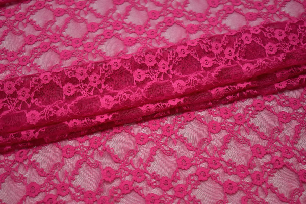 Гипюр розовый цветы W-125501