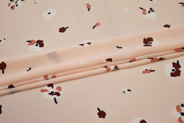 Плательная персиковая ткань цветы W-131133