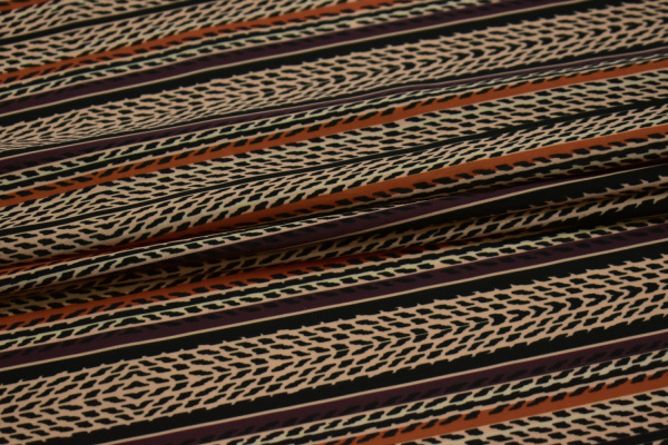 Плательная ткань с черным бежевым терракотовым принтом W-132941