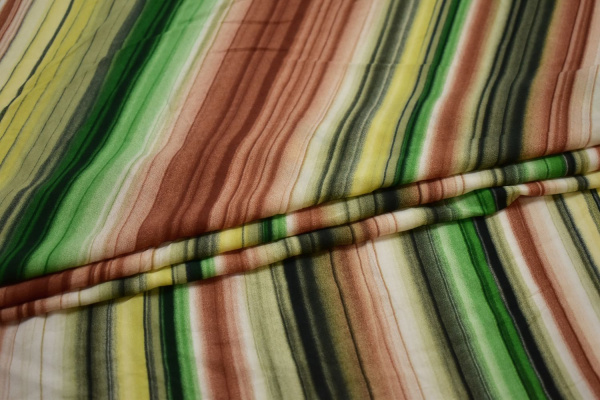 Плательная зеленая коричневая ткань полоска W-133269