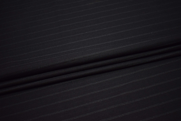 Костюмная черная ткань полоска W-132071