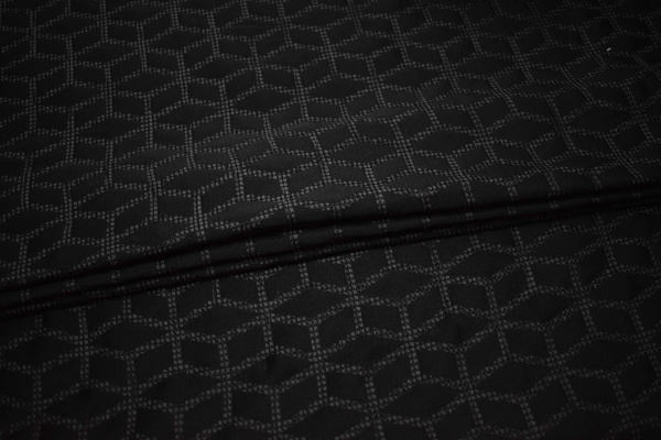 Костюмная черная ткань с геометрическим узором W-133064
