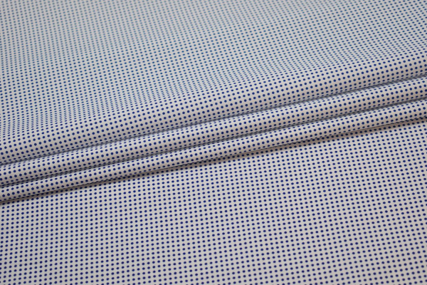 Рубашечная белая синяя ткань горох W-132388