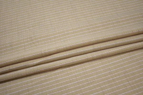 Костюмная бежевая белая ткань полоска лен W-133171