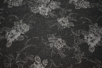 Костюмная серая ткань цветы W-128850