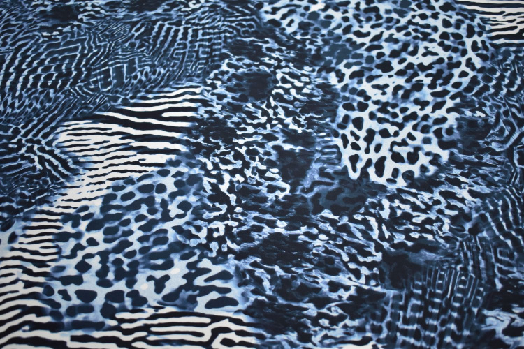 Хлопок синий белый леопард W-131246