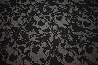 Курточная черно-серая ткань цветы W-131037