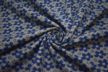 Пальтовая серая синяя ткань цветы W-132546