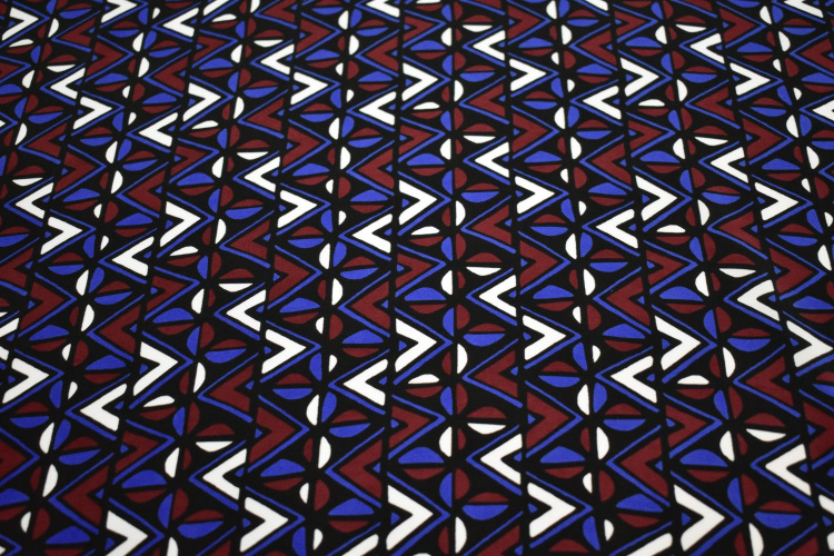 Шёлк бордовый синий зигзаг геометрия W-128477