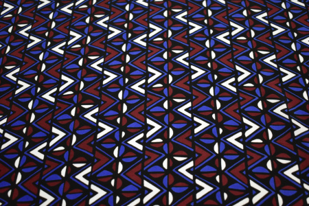 Шёлк бордовый синий зигзаг геометрия W-128477