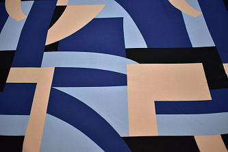 Плательная синяя ткань геометрический узор W-132797