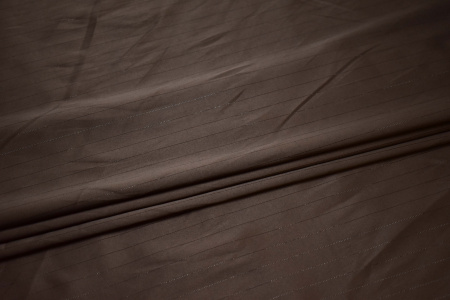 Костюмная коричневая ткань в полоску из хлопка с эластаном W-133134