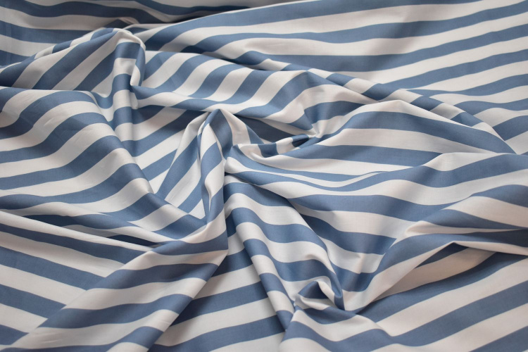 Рубашечная голубая белая ткань полоска W-132885