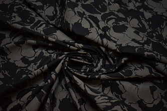 Курточная черно-серая ткань цветы W-131037