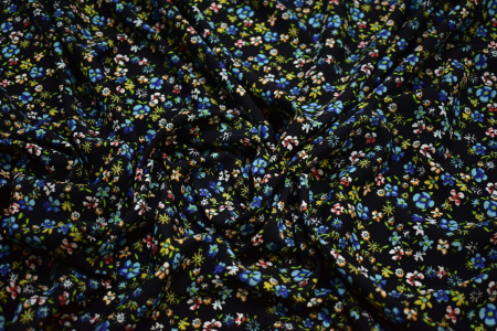 Плательная тёмно-синяя ткань цветы W-132798