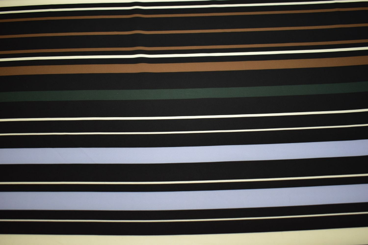 Плательная ткань черная коричневая молочная полоска W-133206