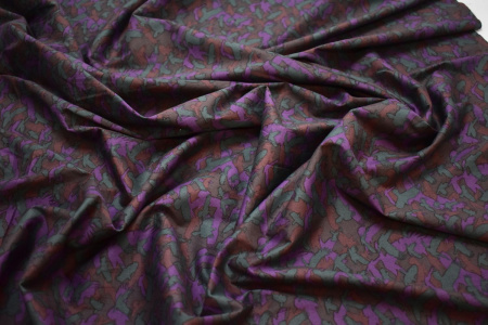 Рубашечная фиолетовая бирюзовая ткань принт W-132607
