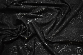 Костюмная черная ткань вышивка W-131497