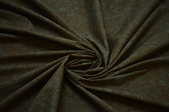 Рубашечная зеленая коричневая ткань цветы W-132327