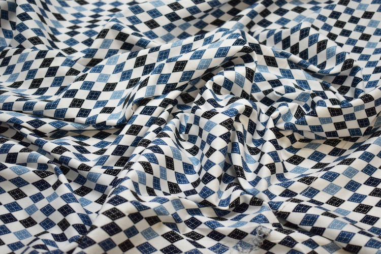 Рубашечная белая голубая ткань геометрия W-132135