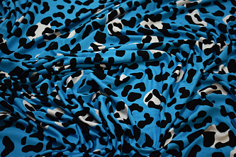 Трикотаж голубой черный леопард W-129106