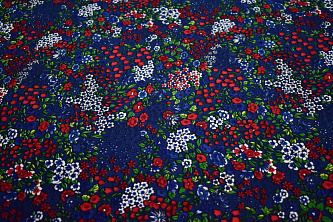 Хлопок синий красный цветы W-131193