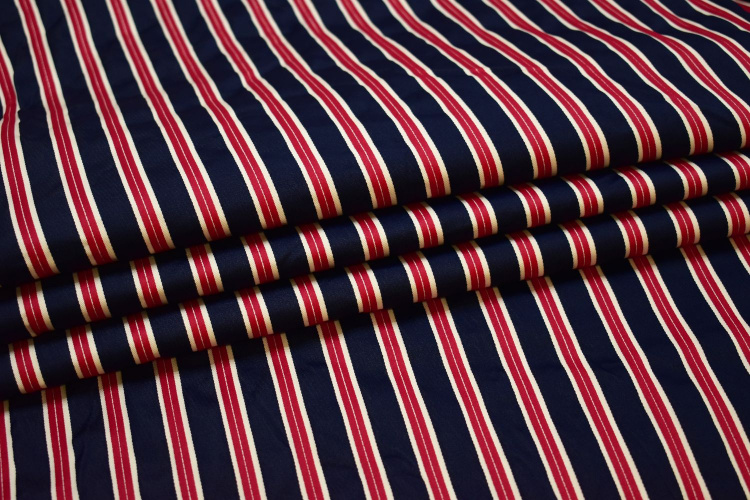 Плательная синяя красная ткань полоска W-132315