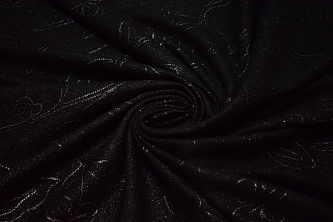 Костюмная черная ткань цветы W-131512