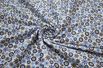 Рубашечная синяя голубая ткань цветы W-132670