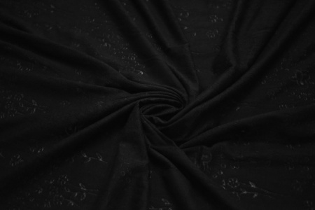 Трикотаж черный цветы W-128317