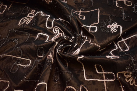 Тафта коричневого цвета аппликация вышивка W-132801