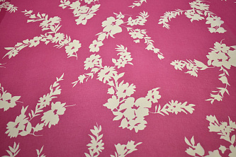 Шифон розовый белый цветы листья W-130659