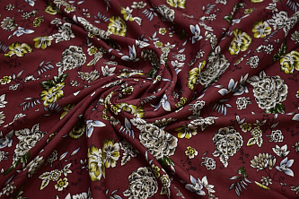 Плательная бордовая ткань цветочный узор W-132568