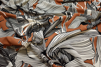 Плательная коричневая бирюзовая ткань цветы W-133212