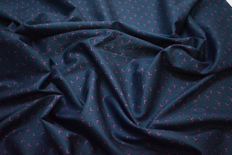 Рубашечная синяя сиреневая ткань принт W-131529