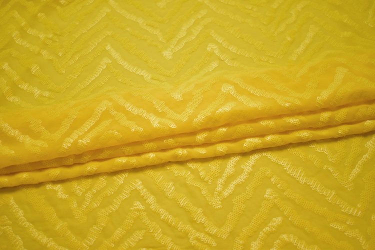 Сетка желтая с пайетками зигзаг W-130309